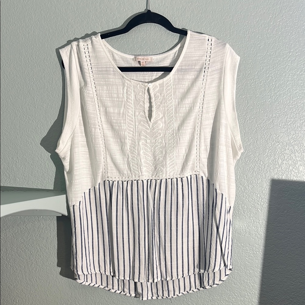 White and Blue Striped Women's Top